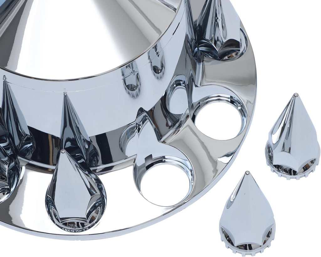 Chromed ABS Plastic Hubcaps Front and Rear Wheel Axle Cover Set with 33mm Thread-On Lug Nut Covers for Semi Trucks