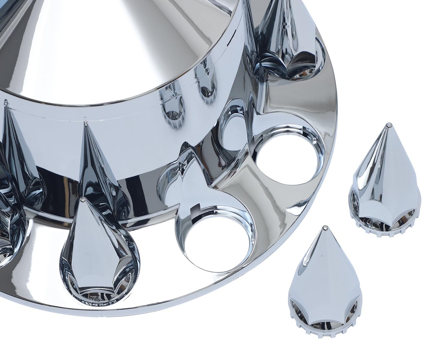 Chromed ABS Plastic Hubcaps Front and Rear Wheel Axle Cover Set with 33mm Thread-On Lug Nut Covers for Semi Trucks