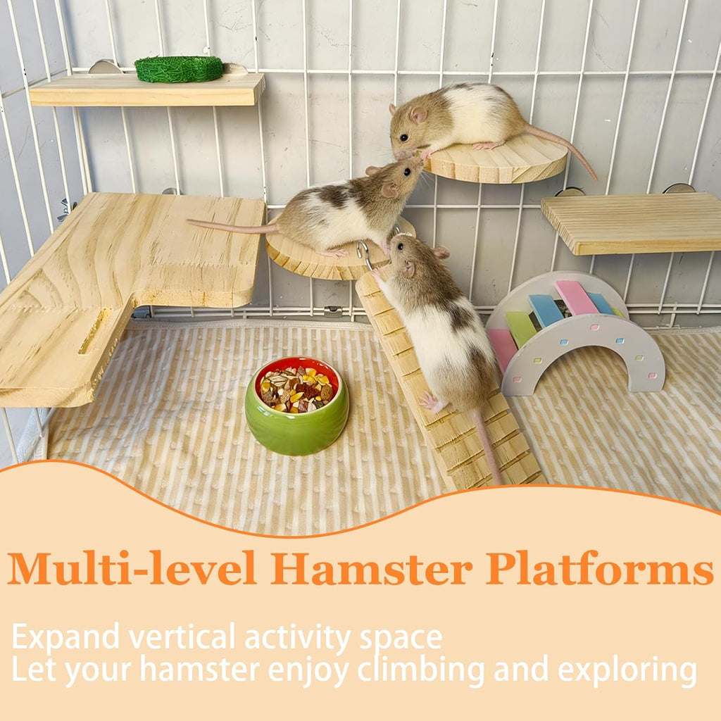 Hamster Cage Platform L-Shaped Wooden Hamster Cage Accessories Rat Climbing Toys Ledge with Ladder for Sugar Glider