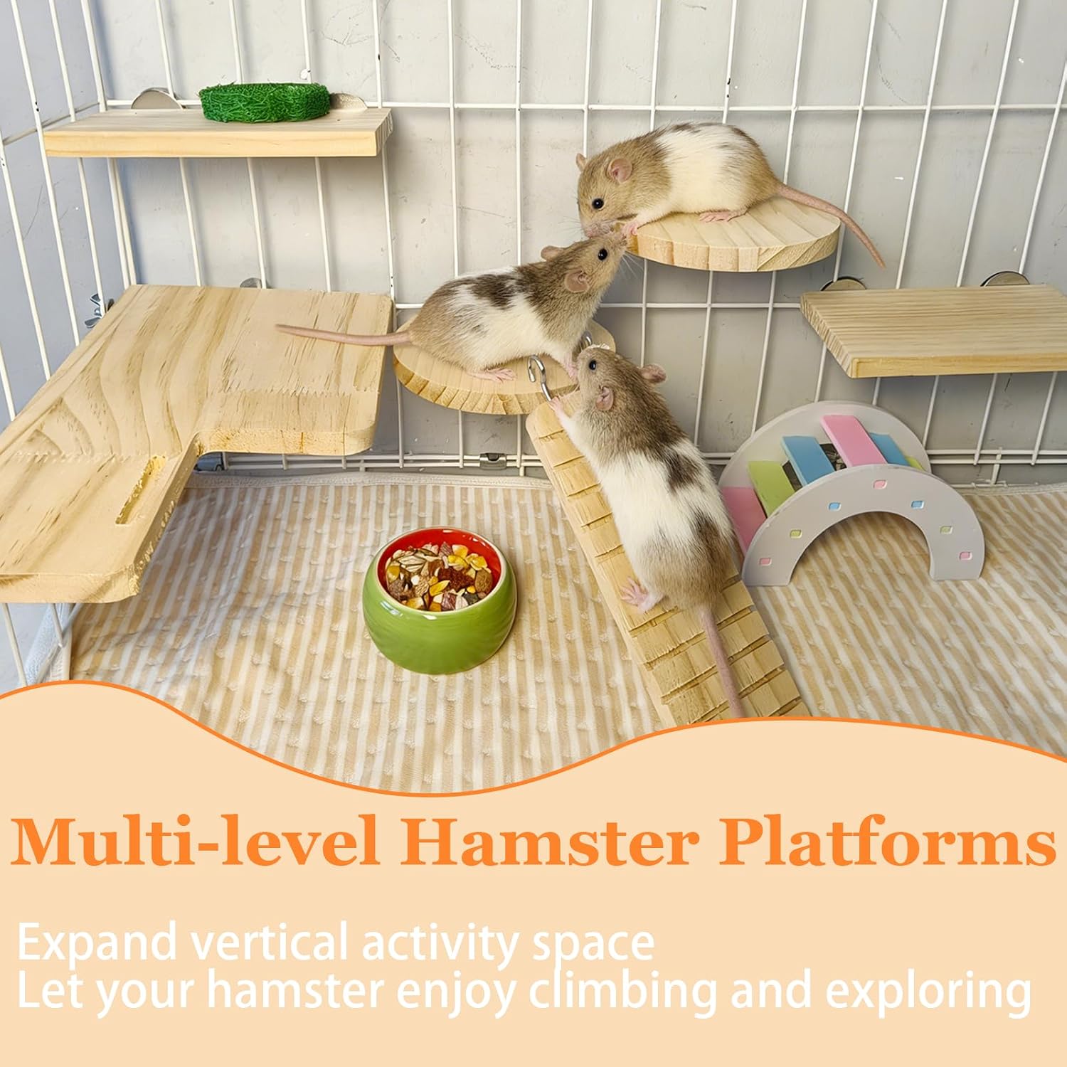 Hamster Cage Platform L-Shaped Wooden Hamster Cage Accessories Rat Climbing Toys Ledge with Ladder for Sugar Glider