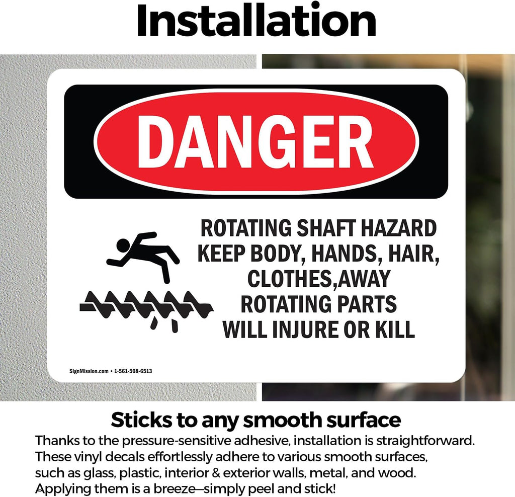 (2 Pack) Rotating Shaft Hazard Keep Body OSHA Danger Sign 10 Inch X 7 Inch Vinyl Label Decal Sticker Weather