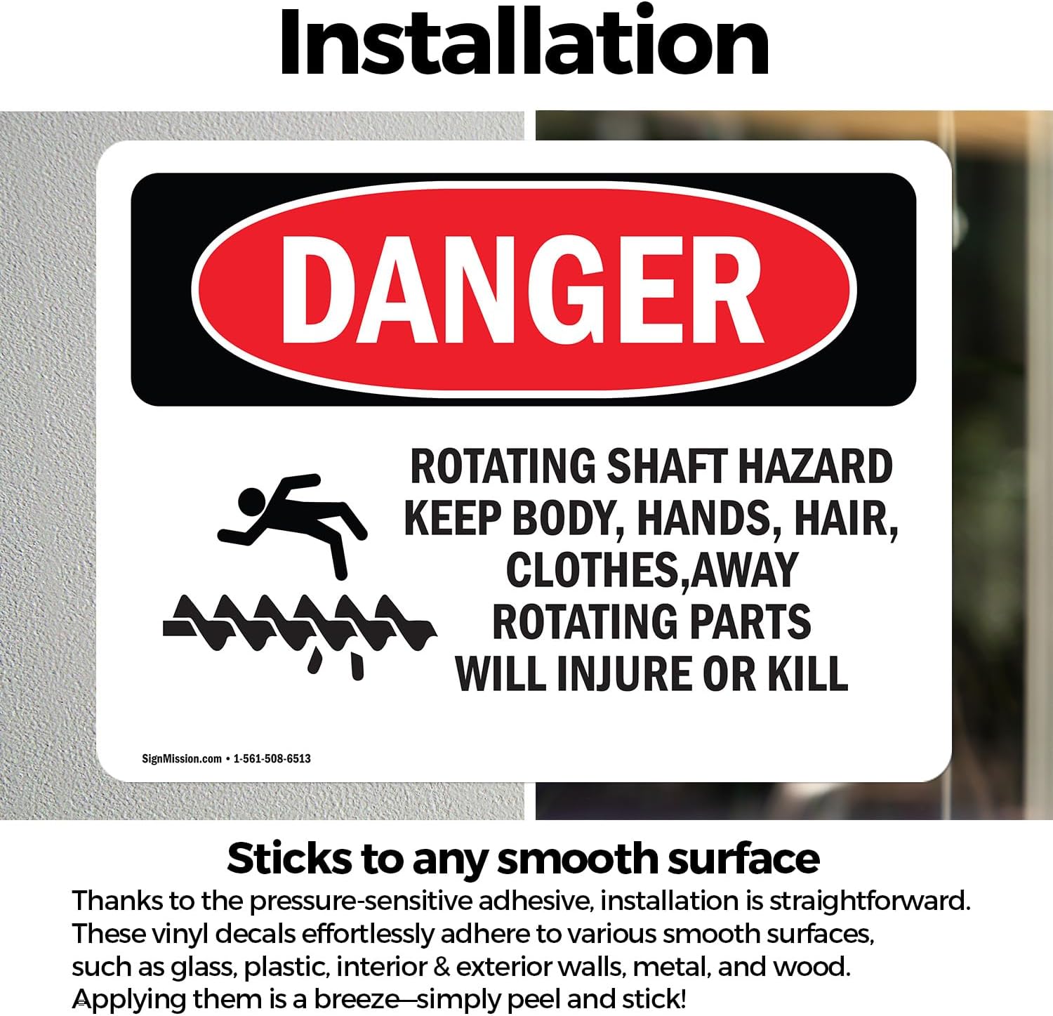 (2 Pack) Rotating Shaft Hazard Keep Body OSHA Danger Sign 10 Inch X 7 Inch Vinyl Label Decal Sticker Weather