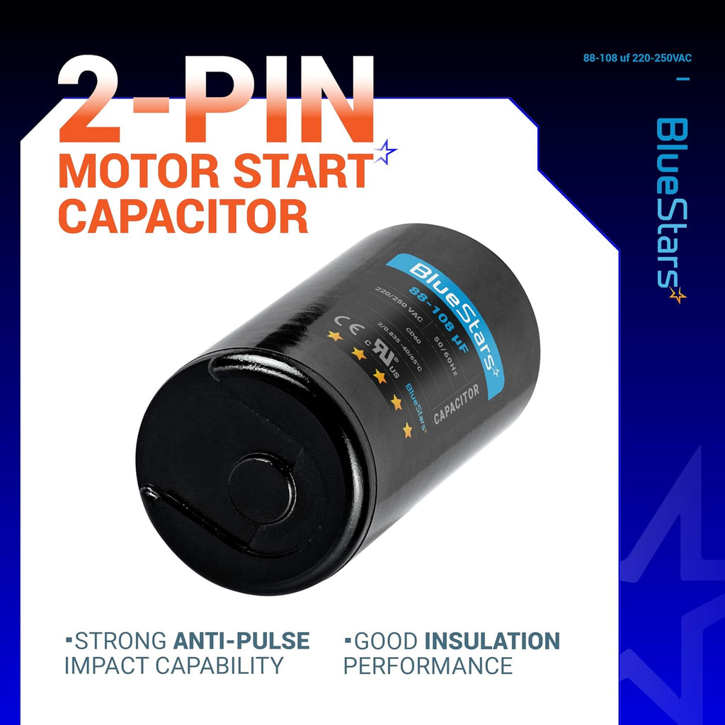 [2025 Upgraded] BlueStars 88-108 uF MFD 220-250VAC Motor Start Capacitor
