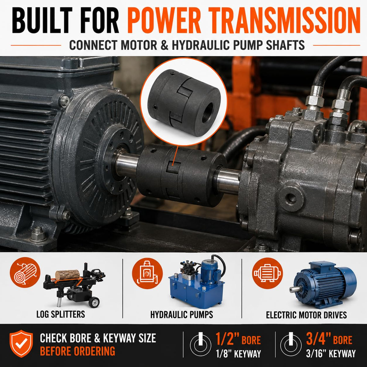 1/2" to 3/4" L075 Flexible L-Jaw Shaft Coupling Set