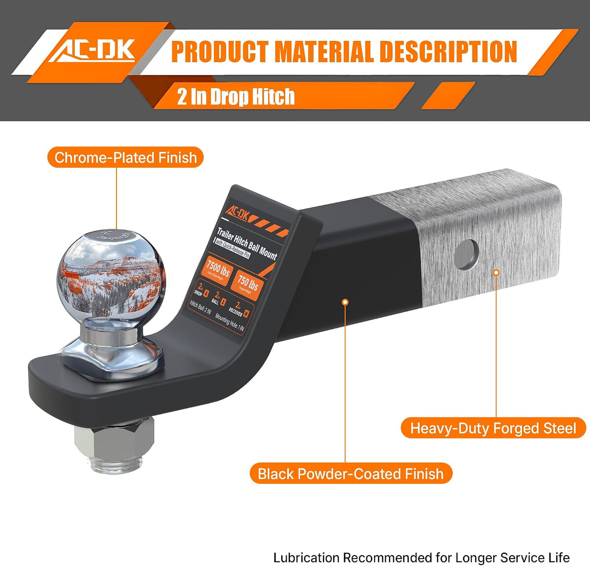 Trailer Hitch Ball Mount with 2" Ball for 2-Inch Receiver