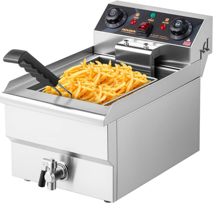12.5QT Electric Deep Fryer, 1700W Commercial Deep Fryer with Basket, Drain, 60-Min Timer, Overheat Protection, Temp