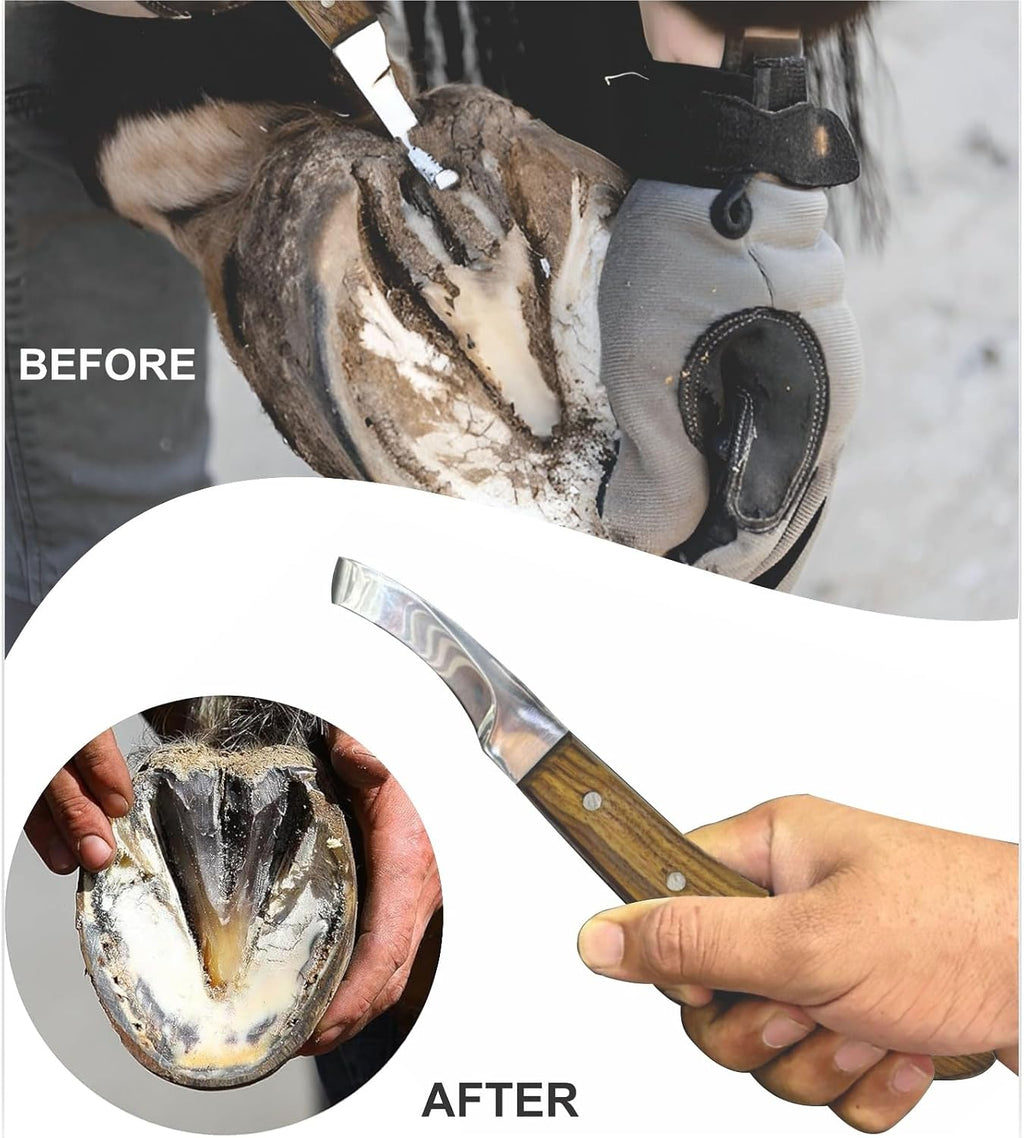 Farrier Hoof Knives Set–Professional Left & Right Handed Hoof Trimming Knives with Razor Sharp Stainless Steel