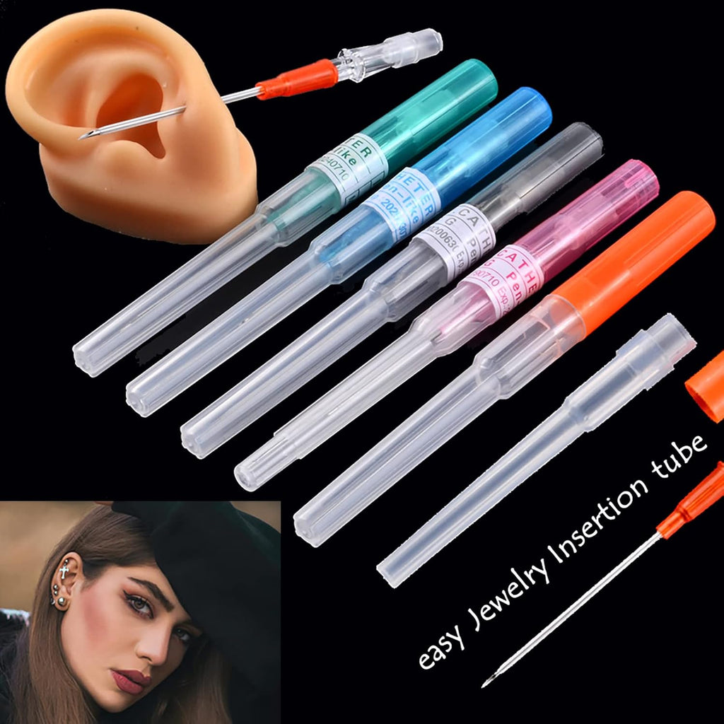Catheter Needles - Prgislew 5Pcs Mixed Catheter Piercing 14G 16G 18G 20G and 22G Catheter Ear Nose Piercing Hollow