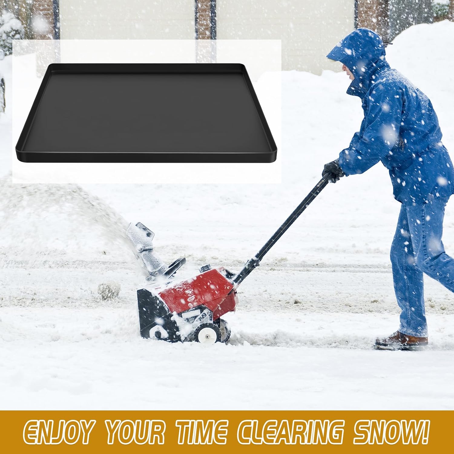 Snow Blower Mat, 34''x21.9'' Silicone Snowblower Drip Pan with Raised Edge for Garage, Electric Snow Shovel Mat