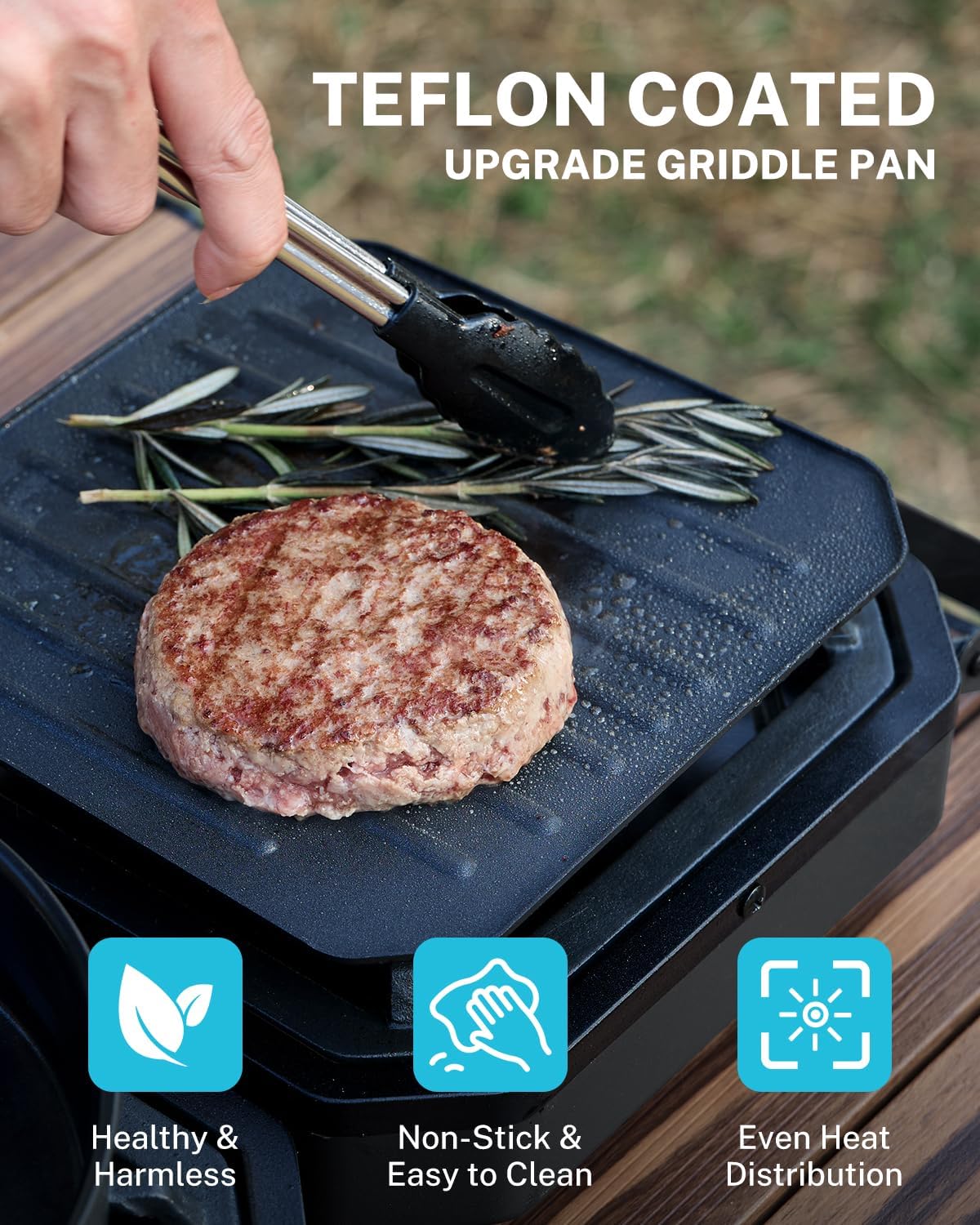 2 Burner Propane Camping Stove with Griddle & Grates, Portable Foldable Cooking Stove with Total 16,000 BTU, Two