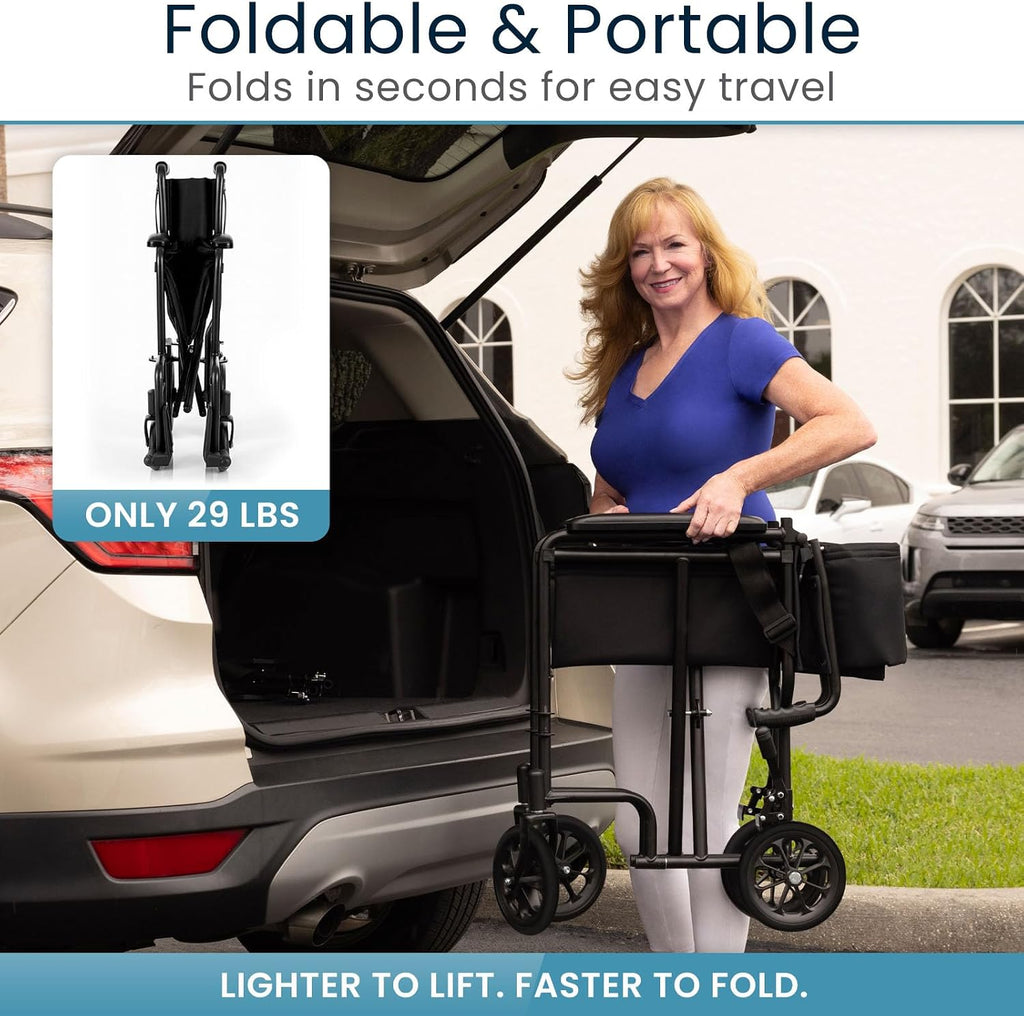 Vive Lightweight Transport Wheelchair for Seniors - Portable, Folding, 19''