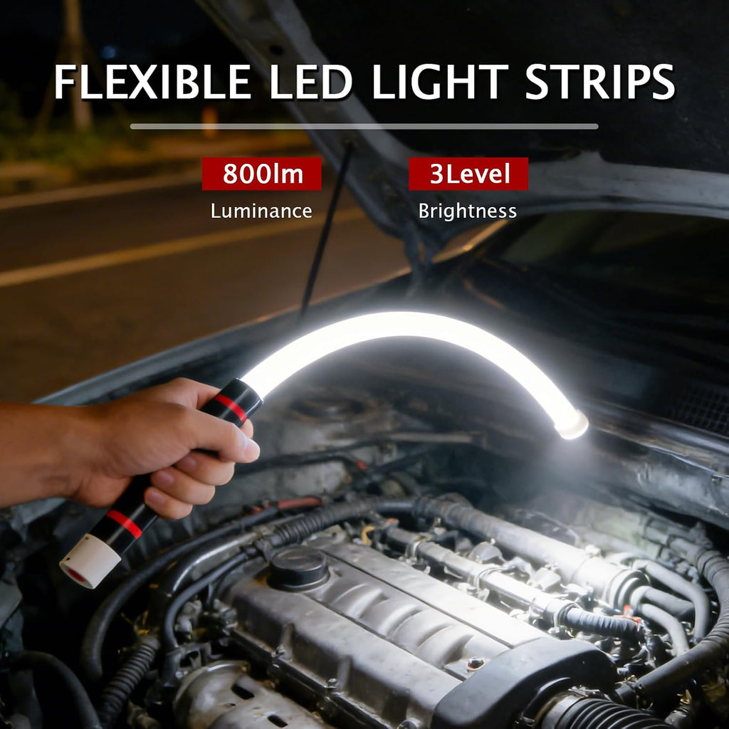 Bendable LED Flashlight Stick, 30'' Rechargeable Flexible LED Work Light, High Lumen and 3 Brightness Modes, Led Work