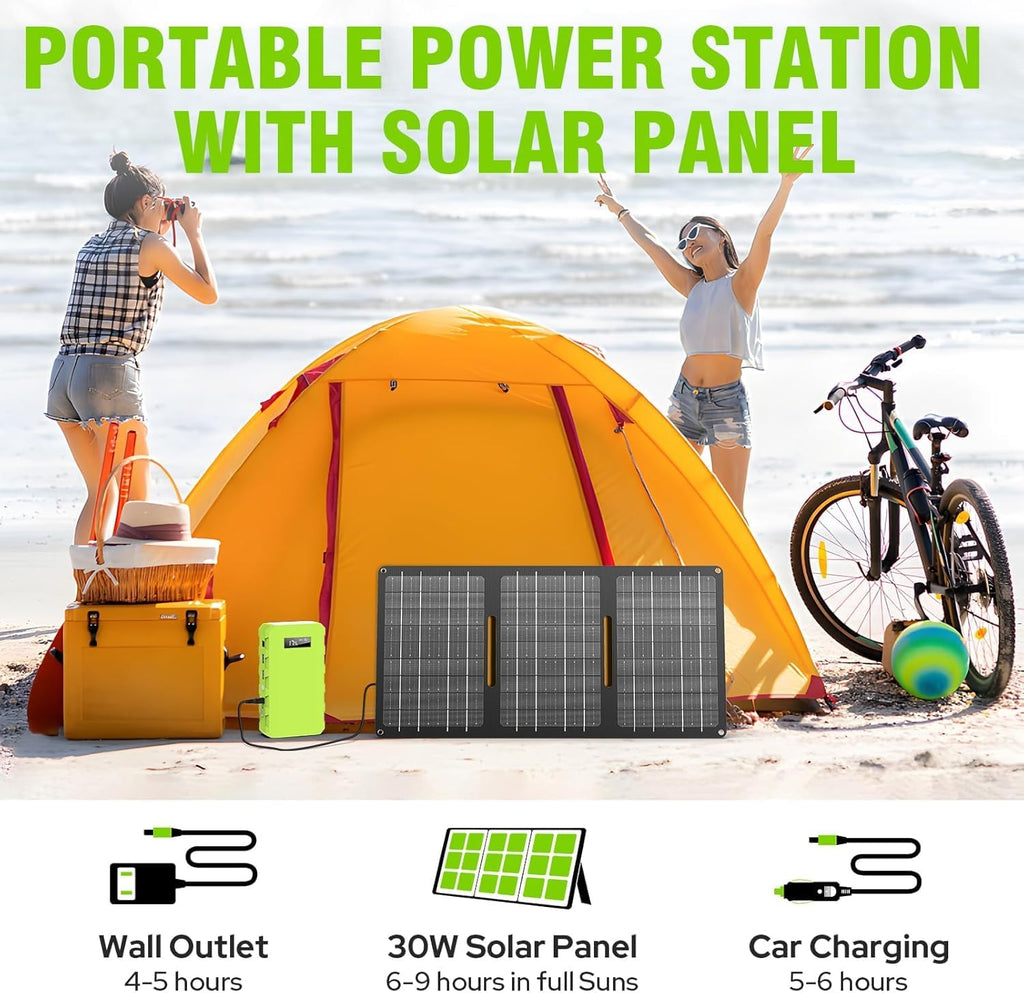 24000mAh Portable Power Station with Panels Included 30W | Powkey 86Wh Solar Generator with AC Outlet 120V, Lithium