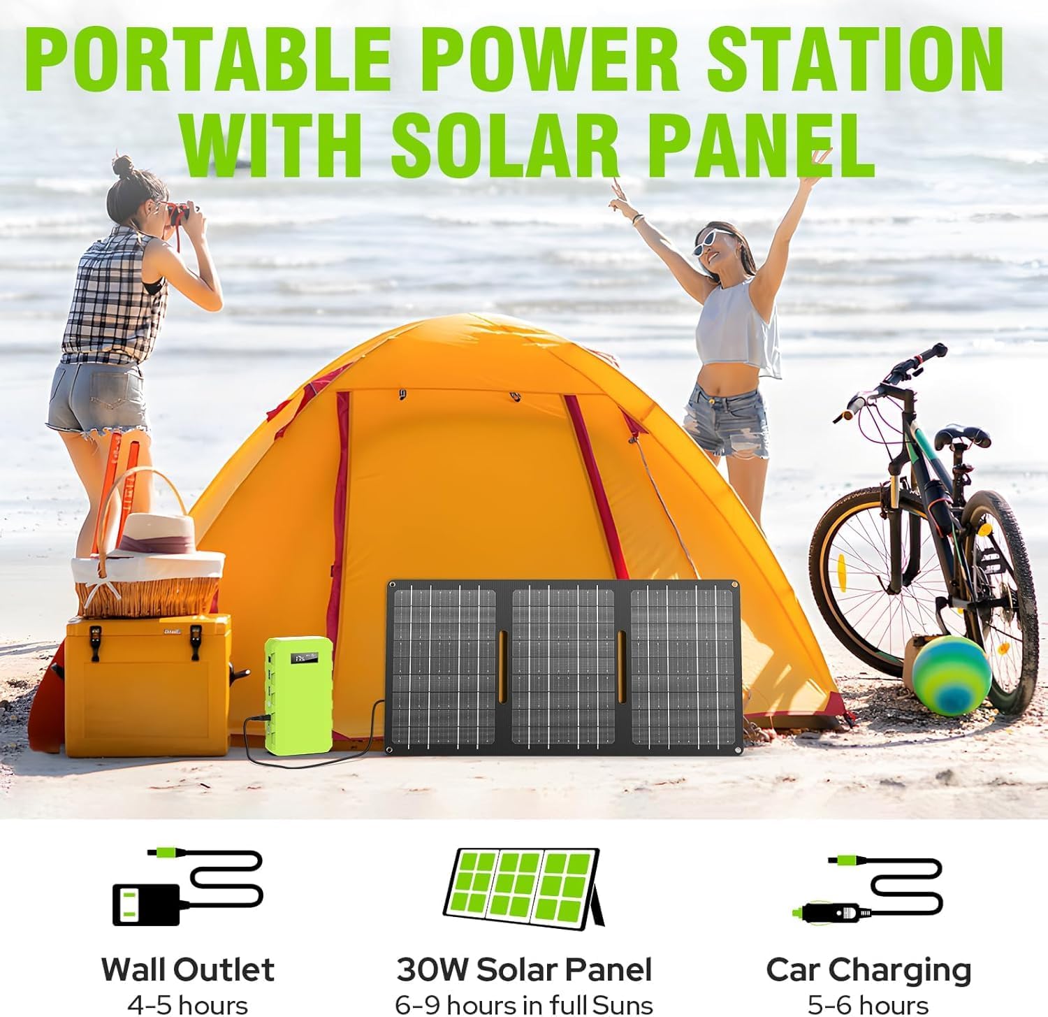 24000mAh Portable Power Station with Panels Included 30W | Powkey 86Wh Solar Generator with AC Outlet 120V, Lithium