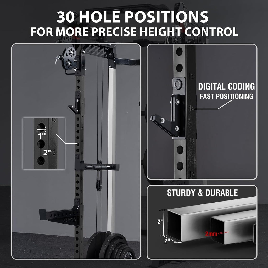 Power Cage, 2000LB Power Rack with Independent Dual Pulley System, Multi-Function Home Gym Workout Machine for Cable
