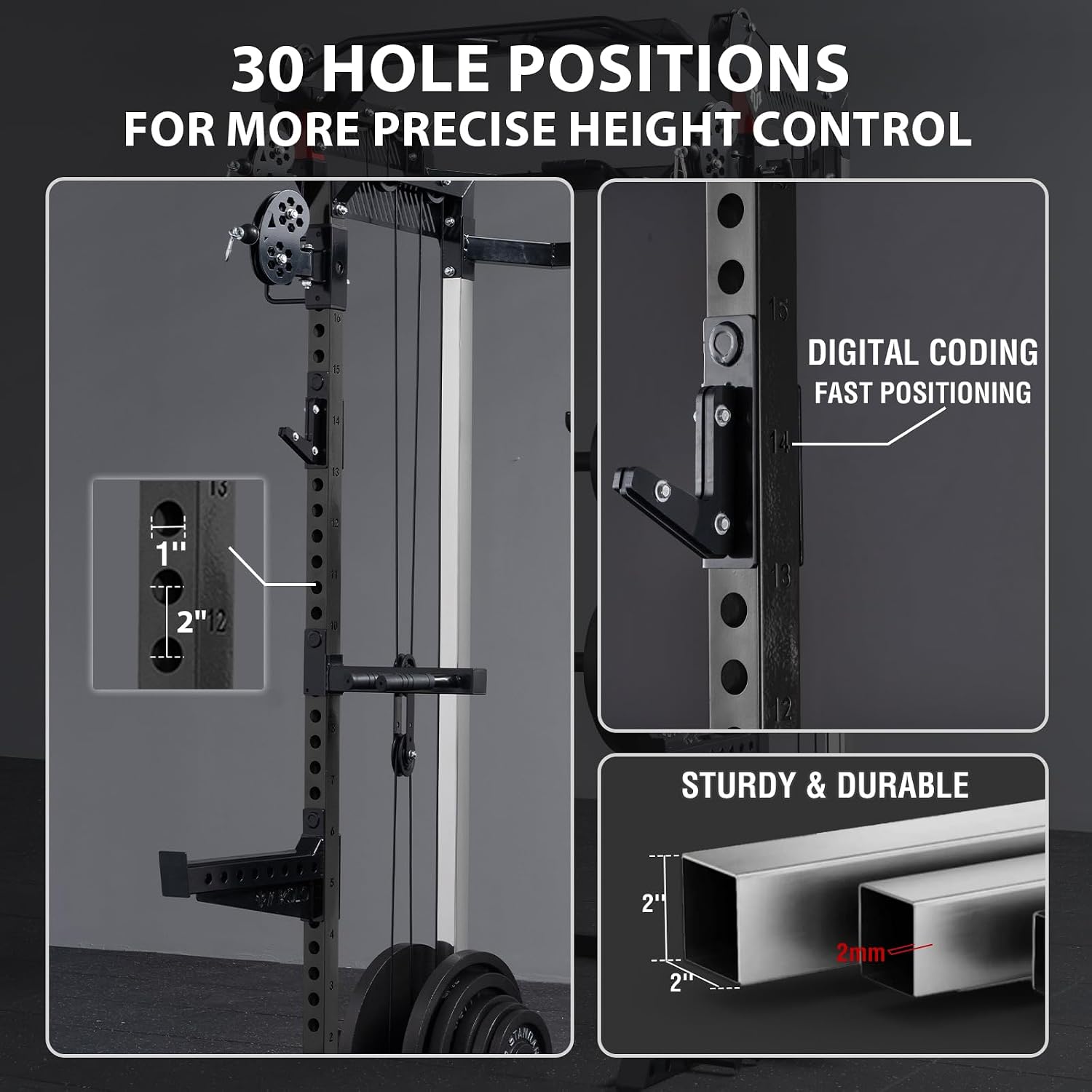 Power Cage, 2000LB Power Rack with Independent Dual Pulley System, Multi-Function Home Gym Workout Machine for Cable