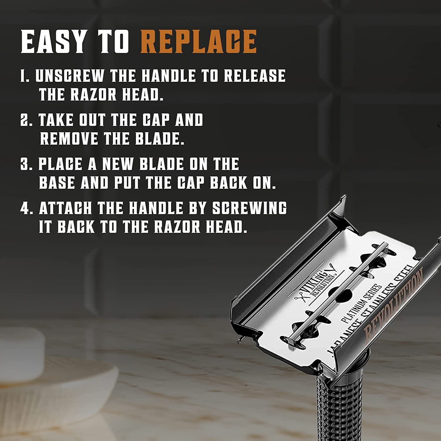 Long Handle Double Edge Safety Razor - 12 Piece Set | Butterfly Open Design - Includes 10 Stainless Steel Blades