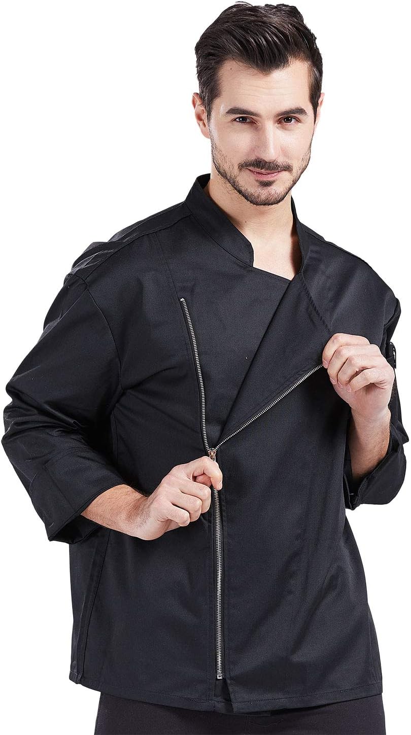 Unisex Chef Coat Long Sleeve Chef Jacket with Zipper
