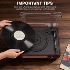 Vinyl Record Player Turntable with Built-in Bluetooth Receiver & 2 Stereo Speakers, 3 Speed 3 Size Portable Retro