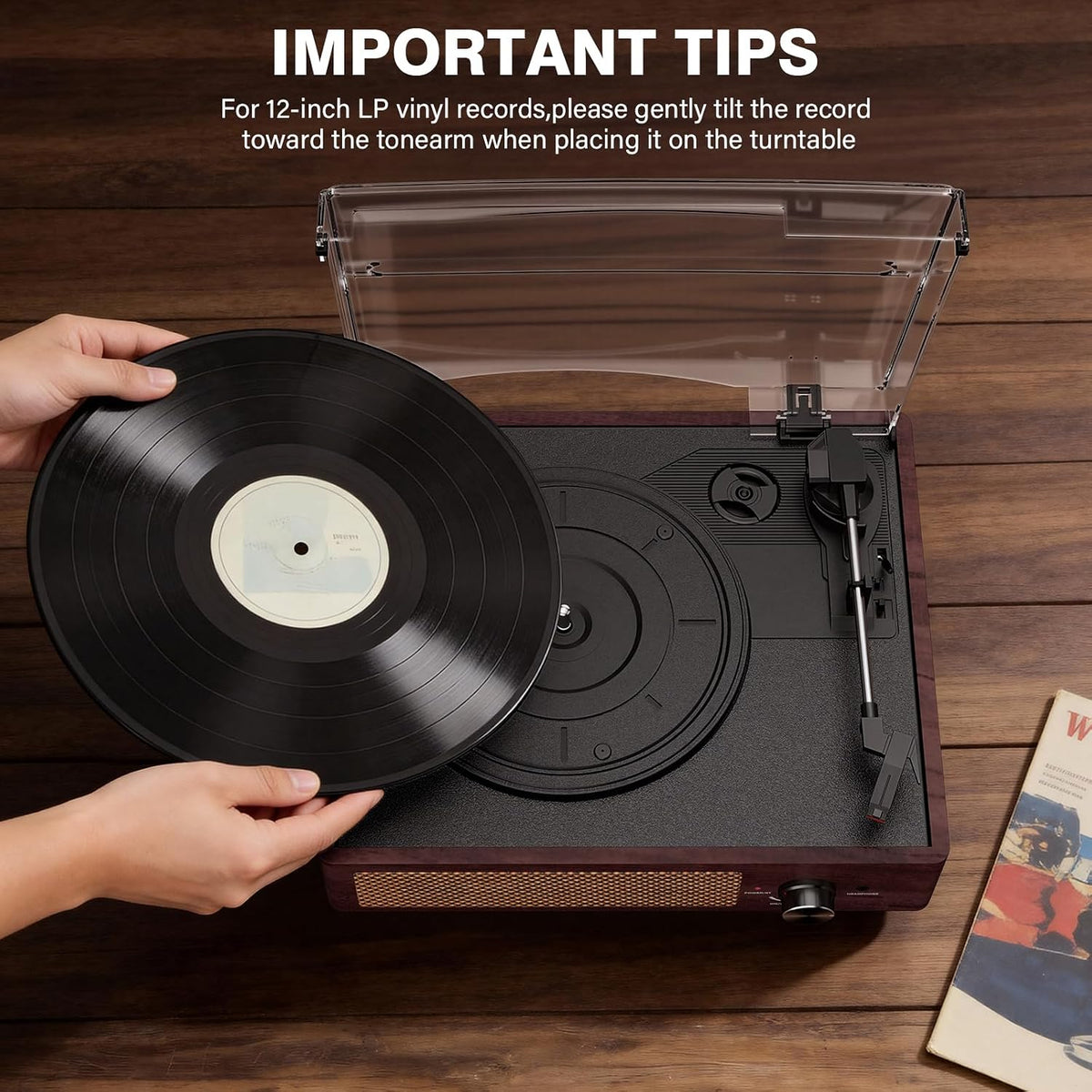Vinyl Record Player Turntable with Built-in Bluetooth Receiver & 2 Stereo Speakers, 3 Speed 3 Size Portable Retro