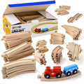Wooden Train Tracks - 52 PCS Wooden Train Set + 2 Bonus Toy Trains - Train Sets For Kids - Car Train Toys Is