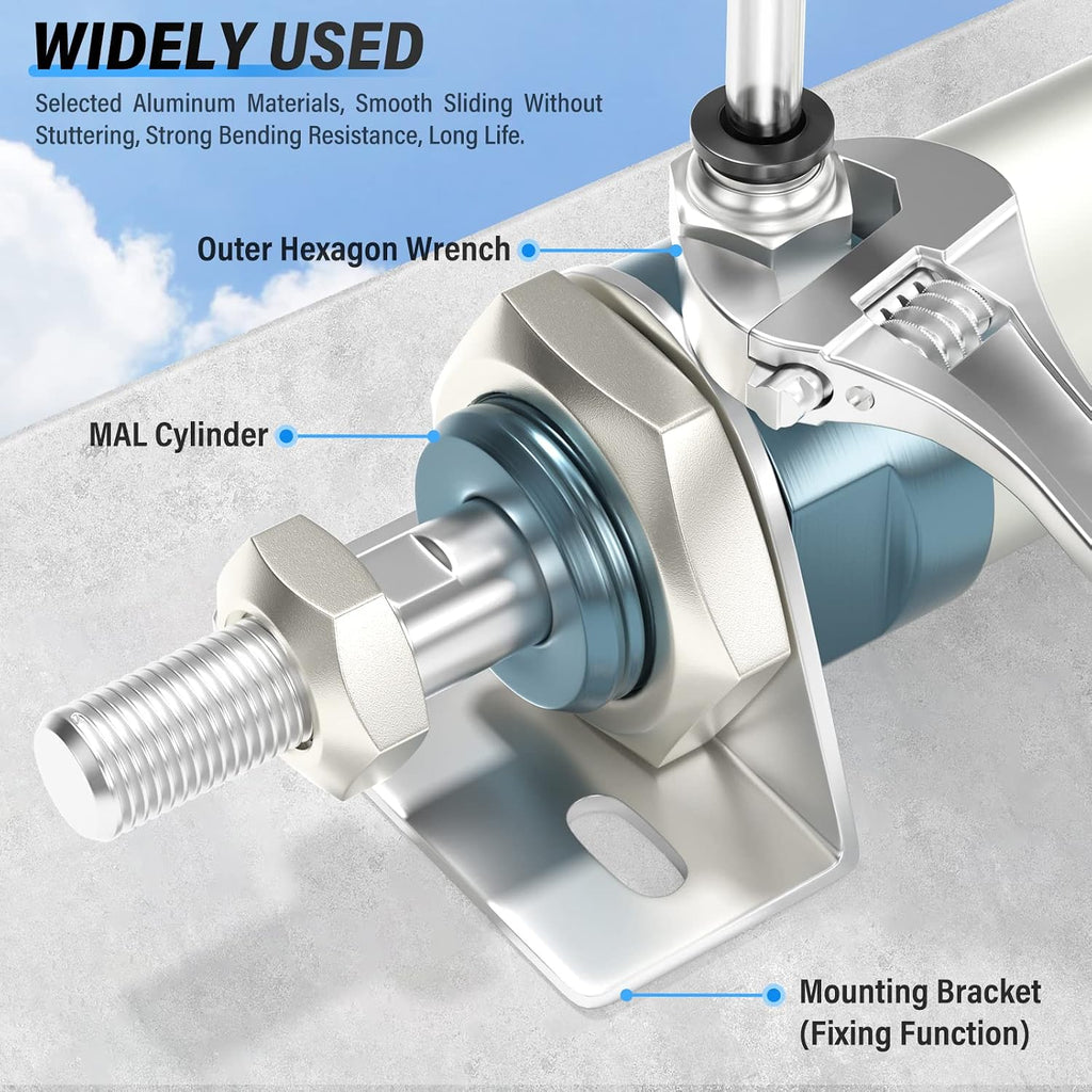 TAILONZ PNEUMATIC 40mm Bore 100mm Stroke Air Cylinder Double Action with Y Connector and 2Pcs 8mm Fitting MAL40x100