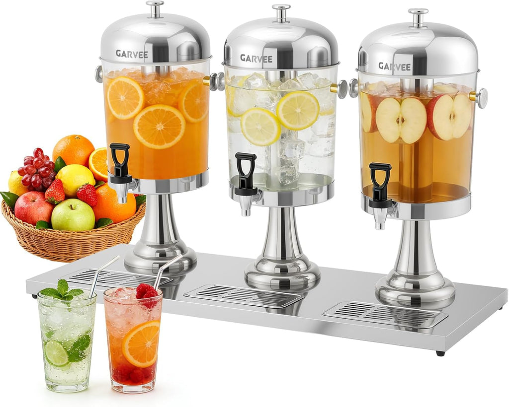 6.6 Gallon Commercial Drink Dispenser with Ice Core, Silver