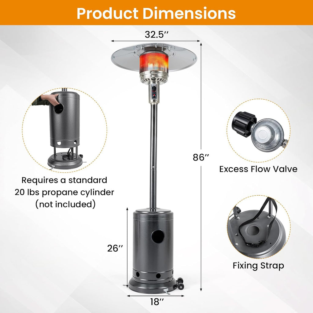 50,000 BTU Propane Patio Heater with Easy Ignition, Gray