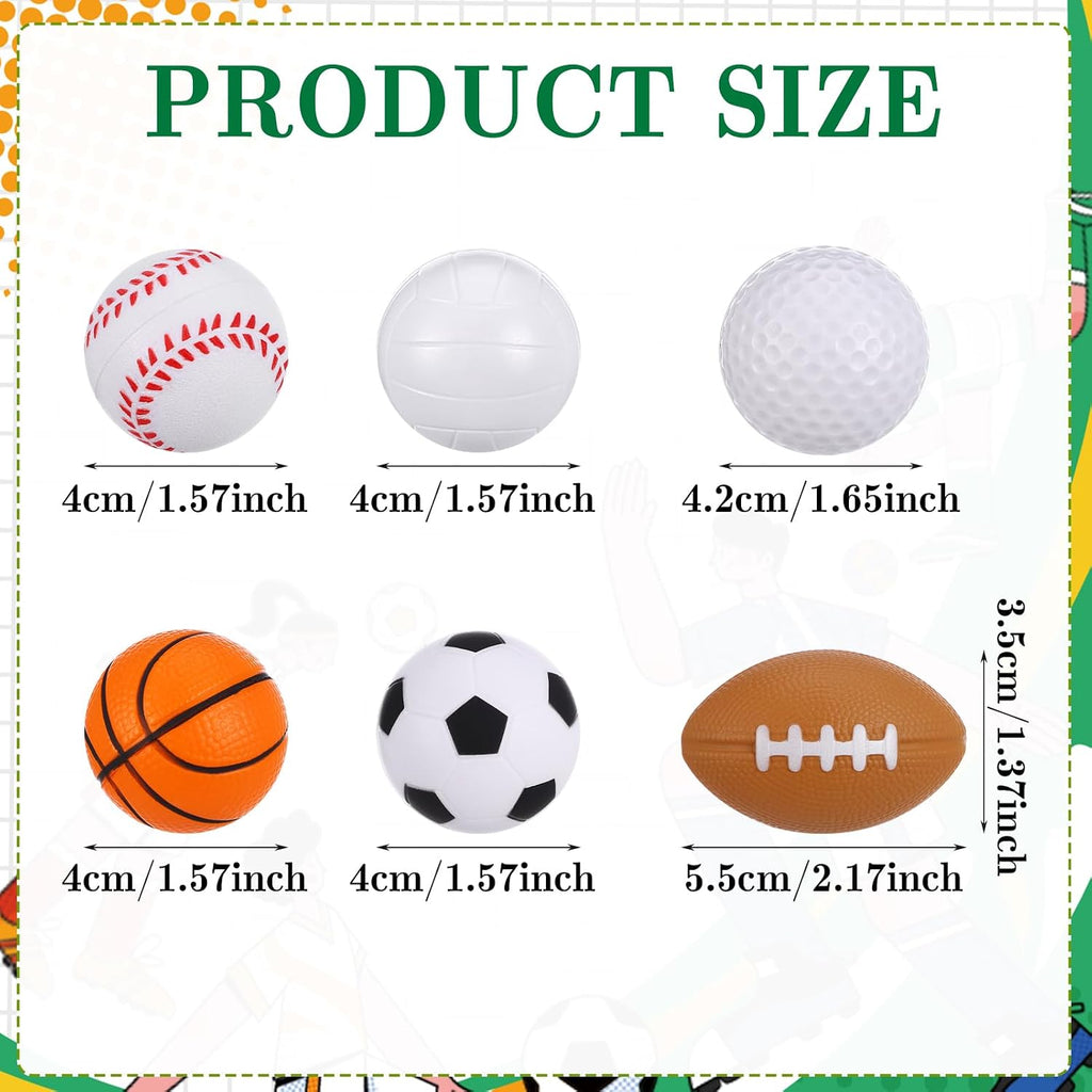 Mini Foam Sports Balls 24 Pack Mini Baseball Football Basketball Soccer Rugby Volleyball Golf Small Foam Squeeze