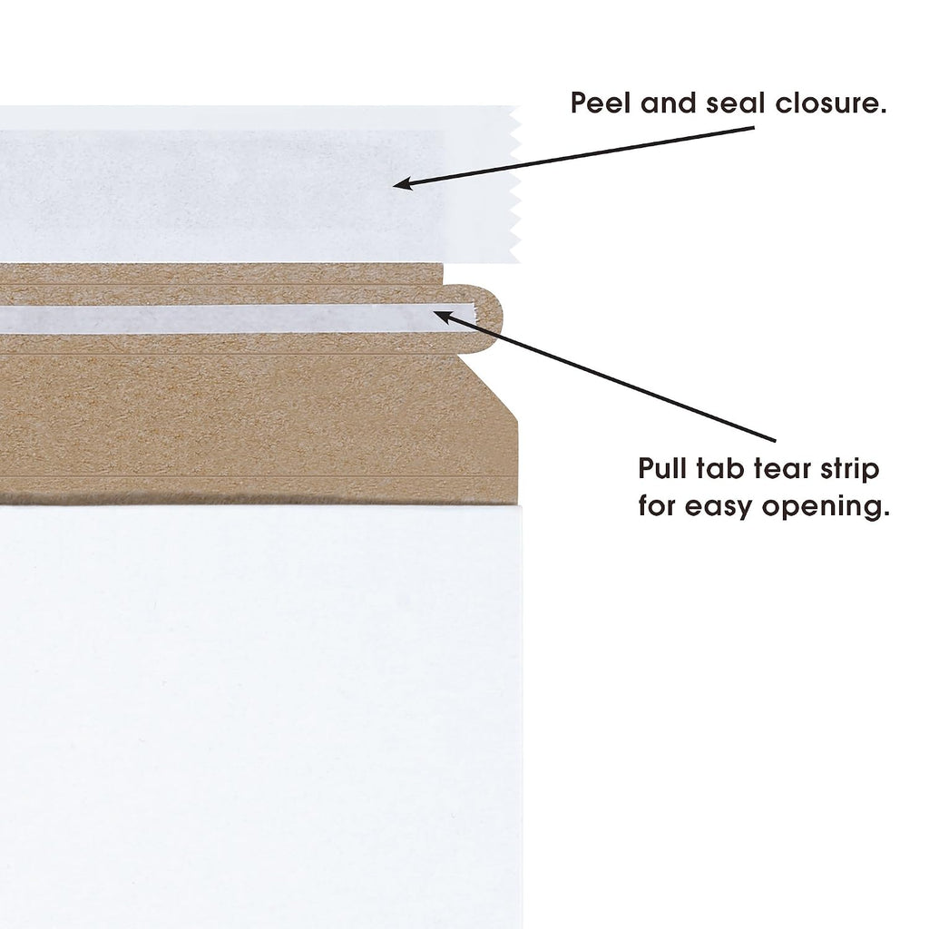 9 x 11 1/2" Stayflats Brand Rigid Flat Mailers, White (Pack of 25) Photo Document Mailers, Peel & Seal Closure, Tear