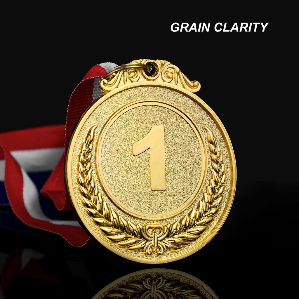 Metal Award Medals with Neck Ribbon Gold Silver Bronze Style for Children Sports or Any Competition,Pack of 3