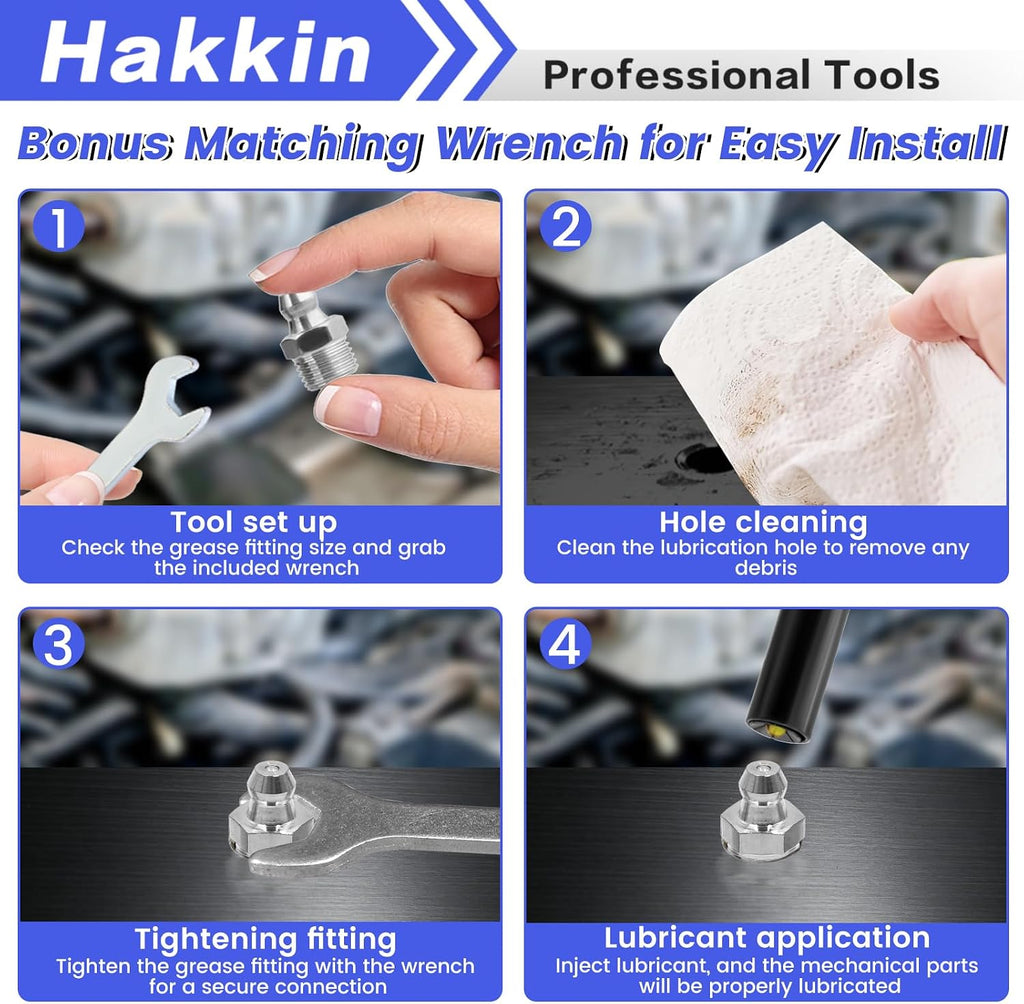 Hakkin Metric Grease Fittings Assortment M6 M8 M10, 304 Stainless Steel