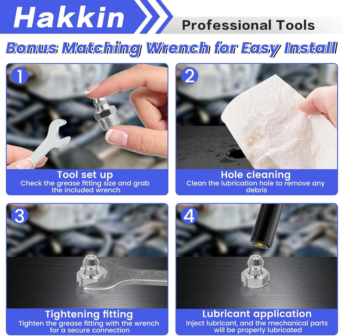 Hakkin Metric Grease Fittings Assortment M6 M8 M10, 304 Stainless Steel