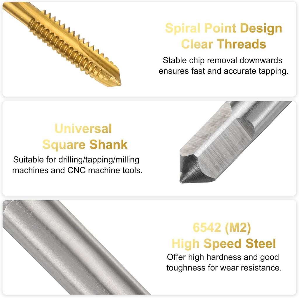 uxcell 6pcs 1/4-20 UNC B2 Spiral Point Thread Tap, Screw Tap Threading Tapping Tool, Titanium Coated 6542 High Speed Steel Machine Taps Tapping Bit
