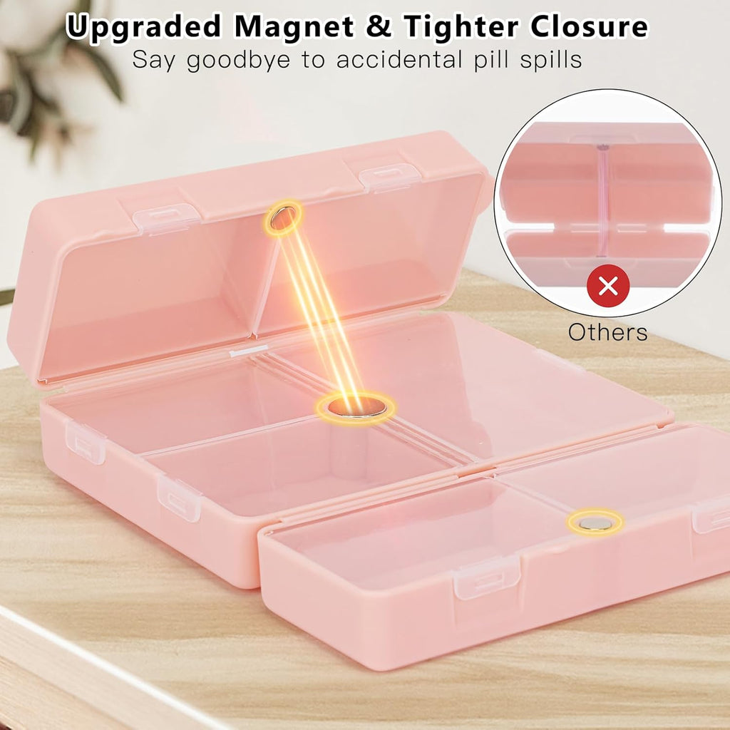 2 Pcs Daily Pill Organizer, 7 Compartments Portable Pill Case Travel Pill Organizer,[Folding Design] Pill Box for