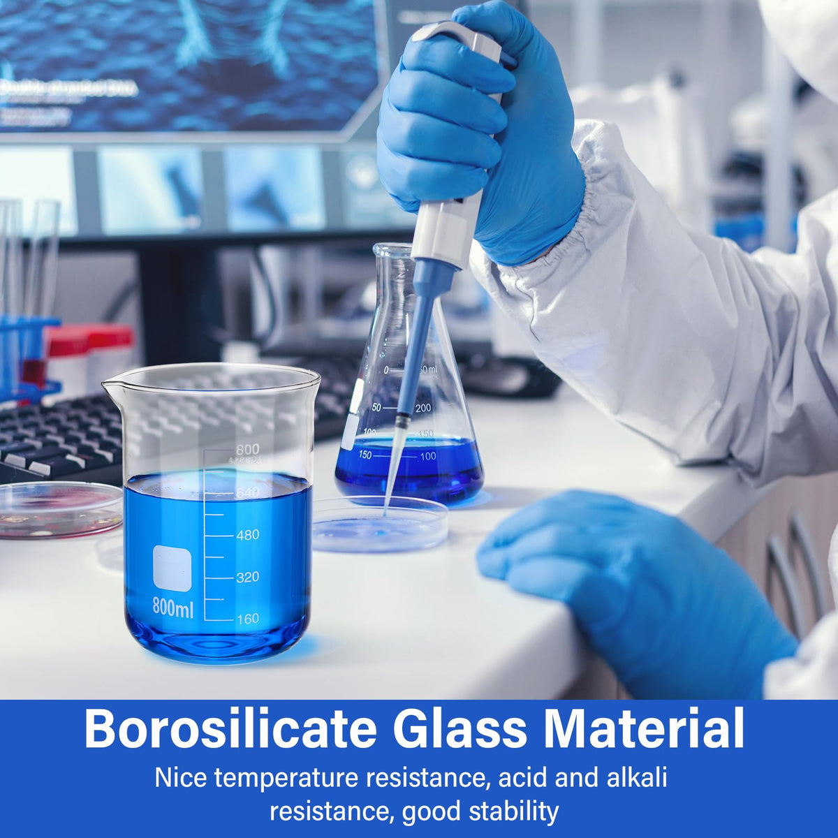 8 Pcs 800ml Glass Lab Beaker, Borosilicate Low Form Spout