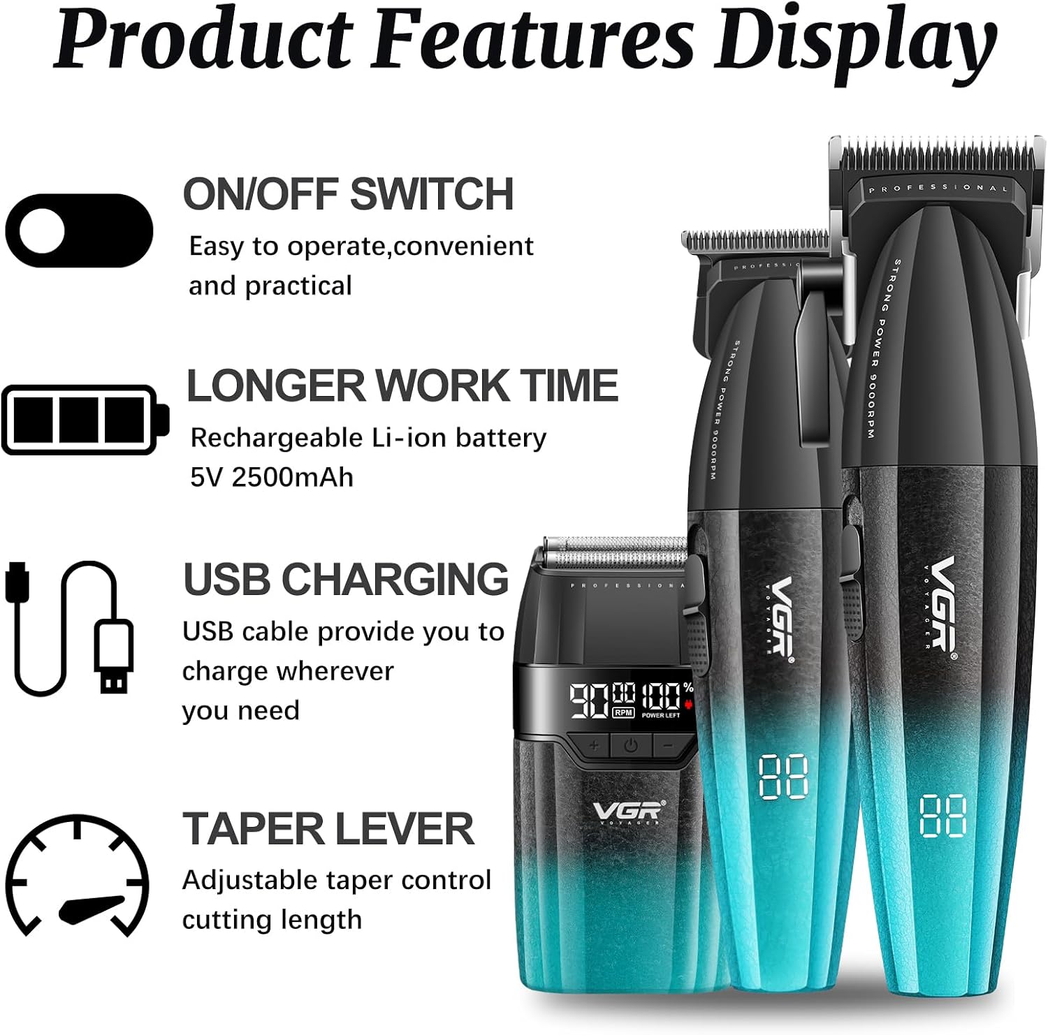 640S3 Professional 3 in 1 Hair Cutting Kit, 9000RPM Hair Clippers for Men Professional Hair Trimmer & Foil Shavers