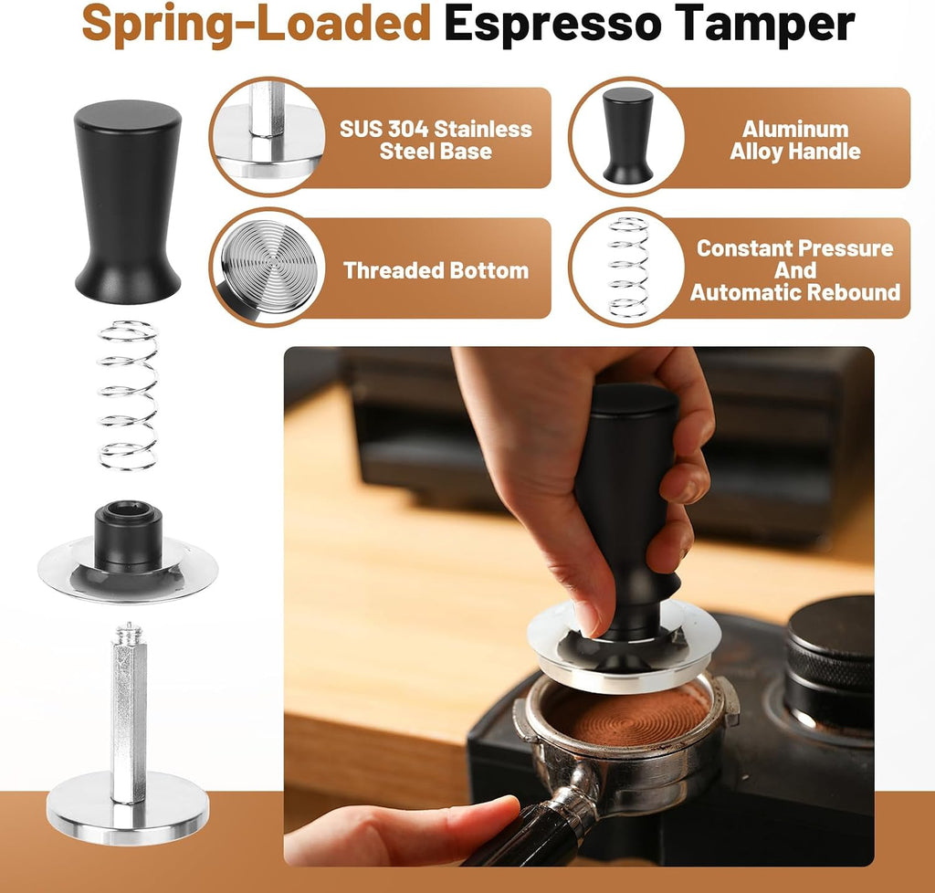 53mm Espresso Accessories Kit, Coffee Tamper & Distributor Tools | Includes Spring Loaded Tamper, Heavy-Duty Leveler