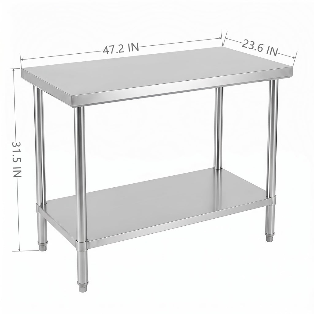 48x24 in Stainless Steel Work Table, Heavy Duty Prep Table with Undershelf