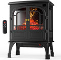 Electric Fireplace Heater, 26" Freestanding Two Door Electric Fireplace Stove with 3D Flame Effect & Remote Control