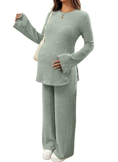 Maternity Sets 2 Piece Pajamas Pregnancy Loungewear Green M