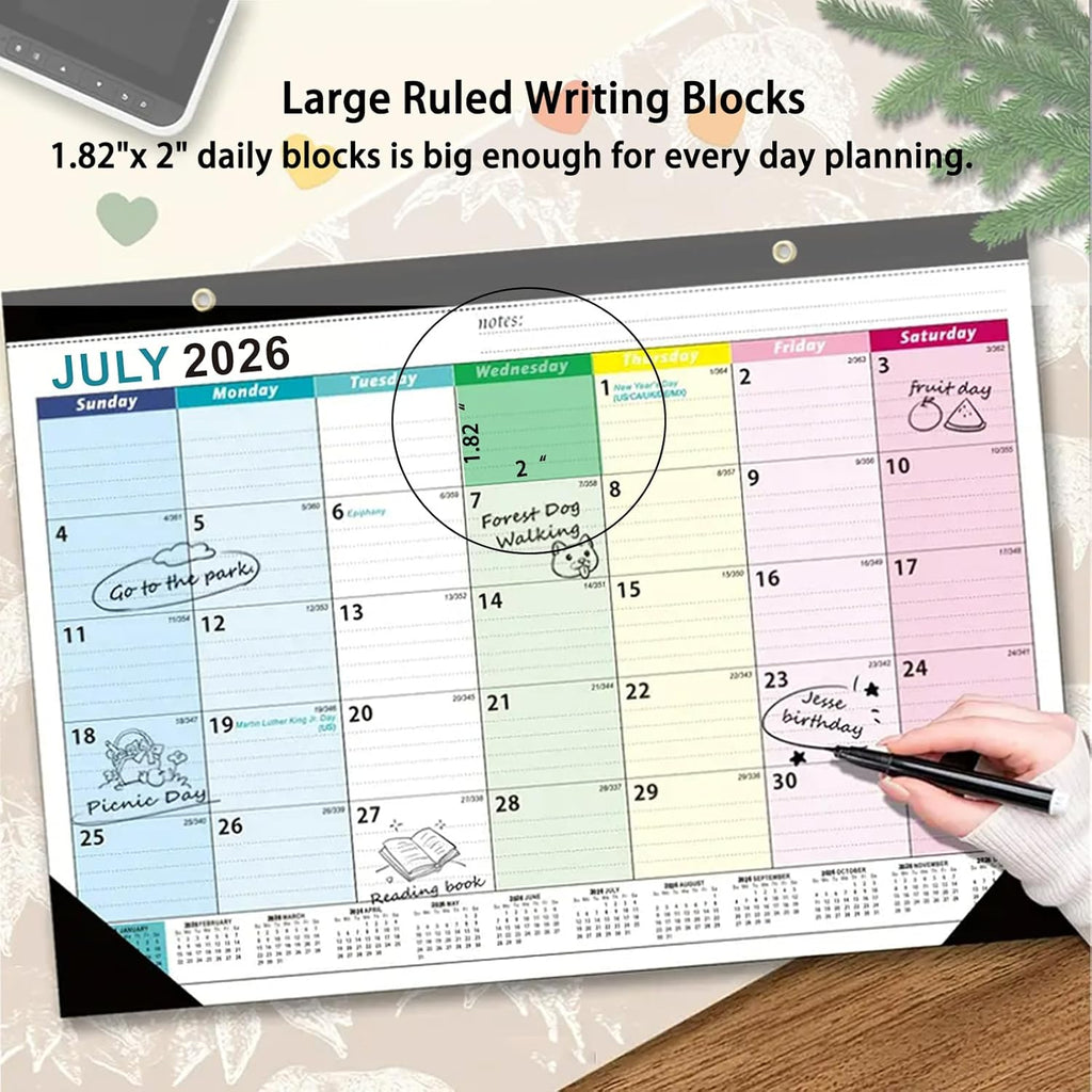 Desk Calendar 2026-2027 - 18 Month Desk Calendar july 2026-2027 Dec, 17" x 12", Large Desk Calendar with Thick Paper