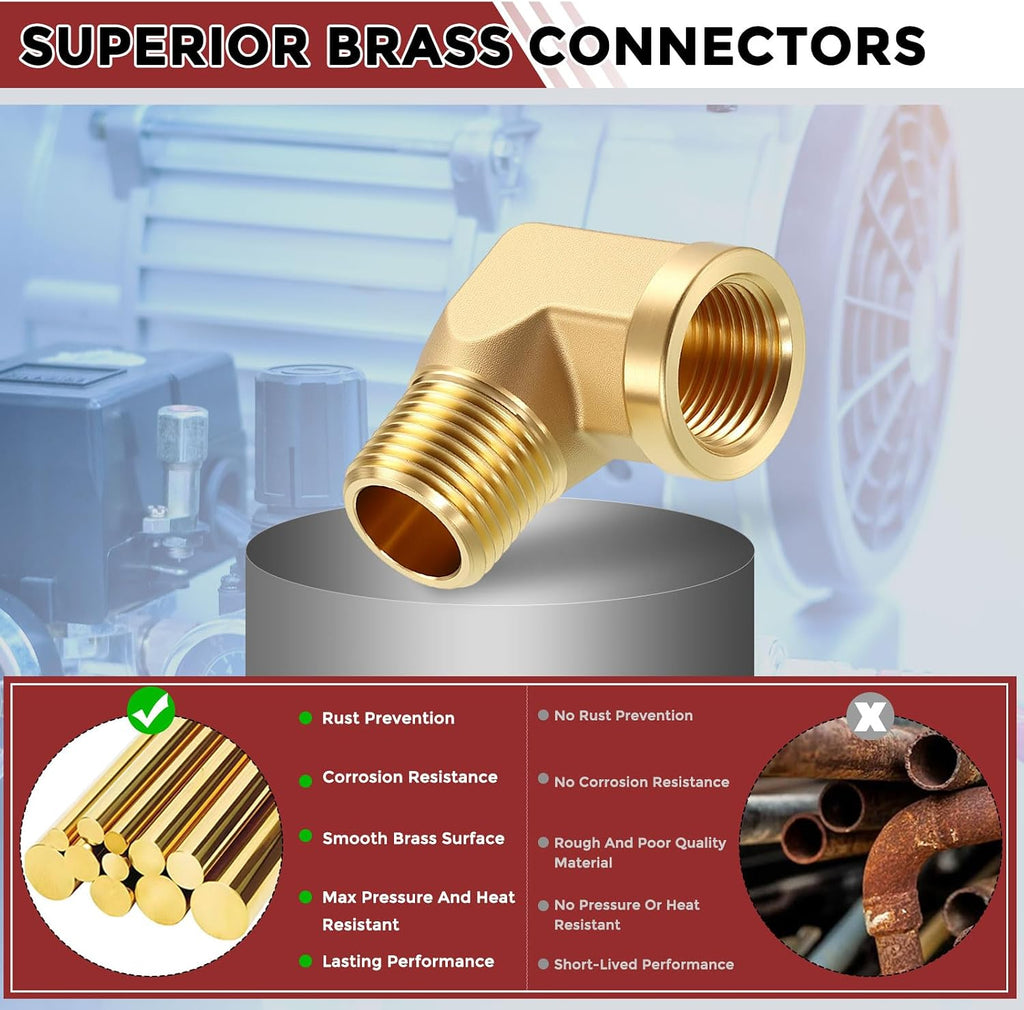 2 Pack 90° 3/8" FNPT to 3/8" MNPT Solid Brass Barstock Street Elbow