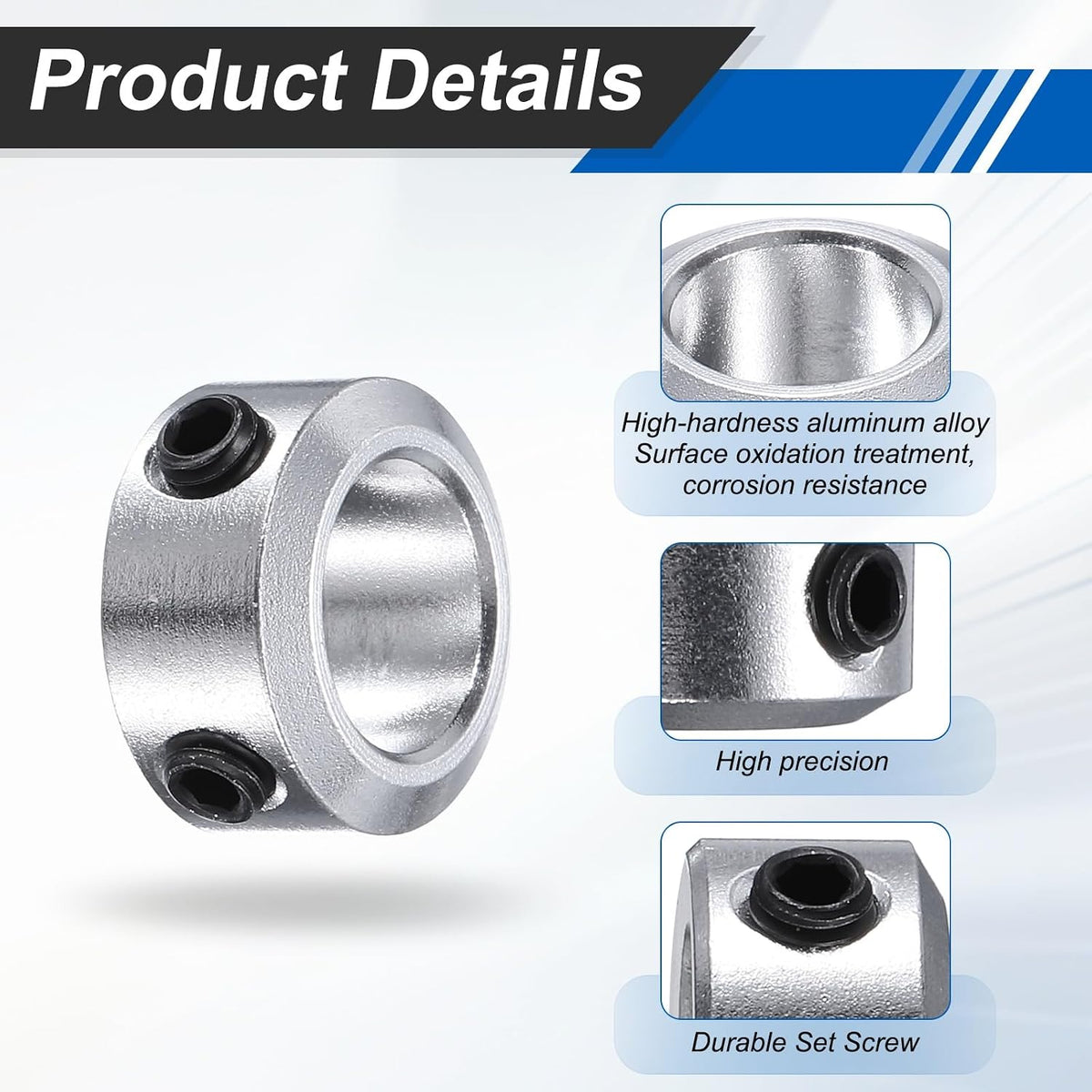 MECCANIXITY 10Pack Shaft Collar 10mm Bore 8mm Thick 16mm OD Silver