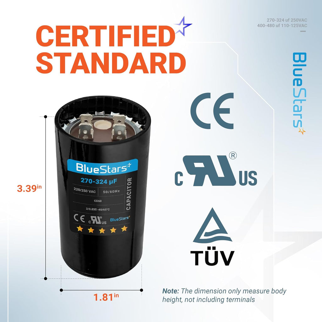 [2025 Upgraded] BlueStars 270-324 uF MFD 220-250 VAC Motor Start Capacitor