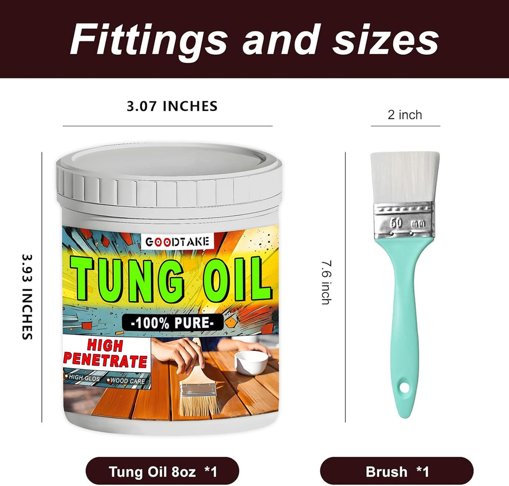 Pure Tung Oil, Premium Tung Oil Finish with Brush, Pure Tung Oil Wood Sealer for Unfinished Bare Wood, Such as Wood