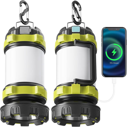 2Pack Camping Lantern, Rechargeable Flashlight & Emergency Light | 1000LM 6 Modes Battery Powered Lantern, 4000mAh