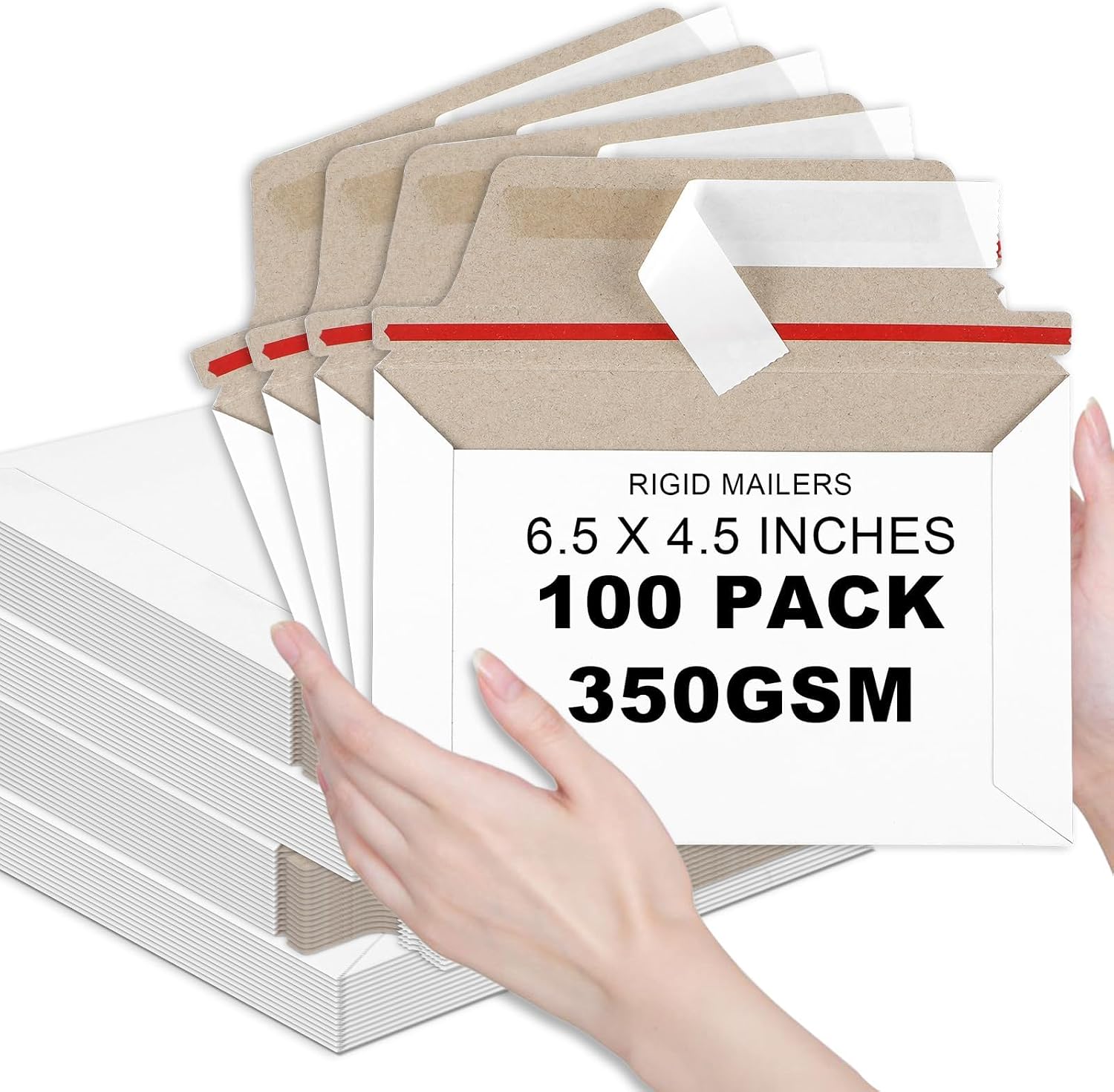 100 Pcs 6.5 x 4.5 Inch Rigid Mailers with Self Seal Envelopes Photo Document Mailers Stay Flat Cardboard Envelopes