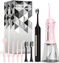 Water Flosser and Electric Toothbrush Combo,2-1 Oral Clean Kit, 5-Speed Sonic Electric Toothbrush & 4-Speed Portable
