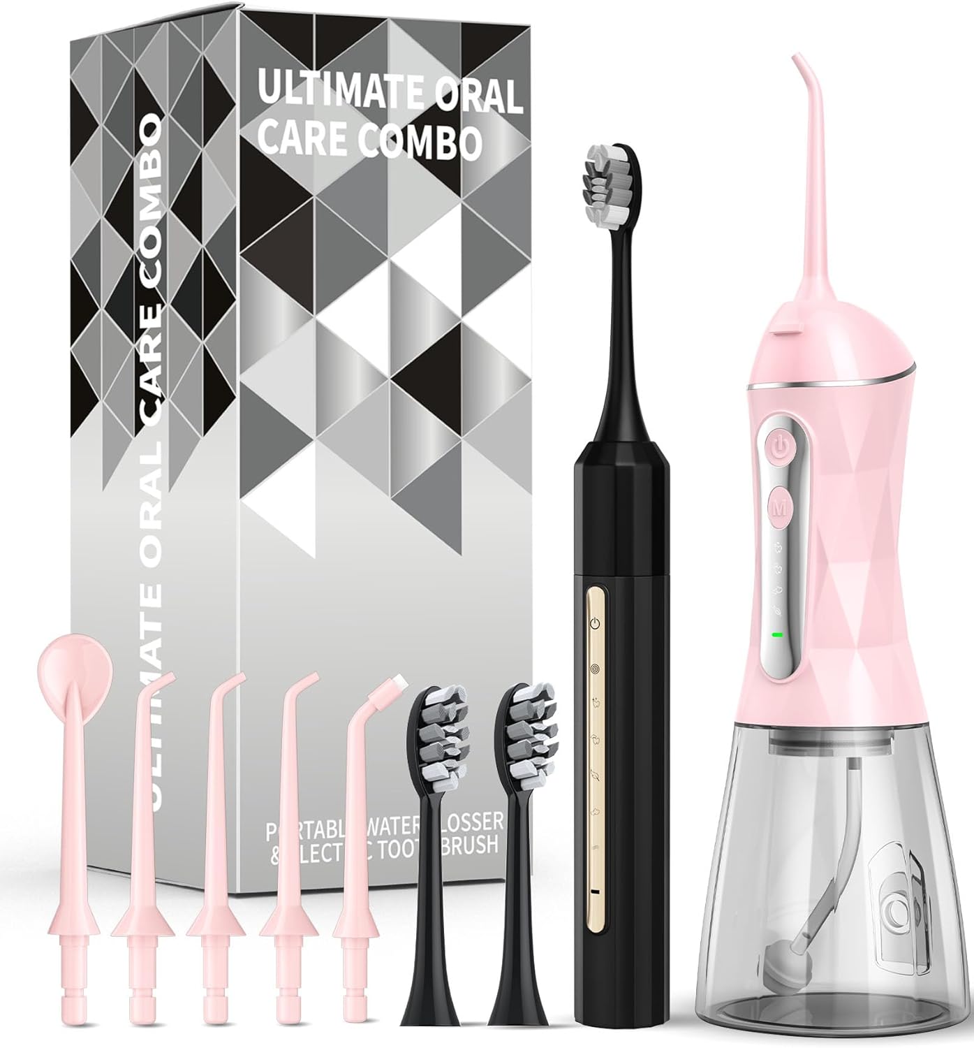 Water Flosser and Electric Toothbrush Combo,2-1 Oral Clean Kit, 5-Speed Sonic Electric Toothbrush & 4-Speed Portable